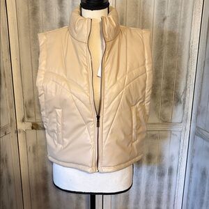 Lumiere Women's Faux Leather Cream Puffer Vest